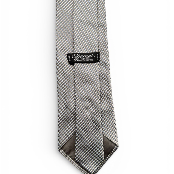 Charvet Paris Silver Blue Basket Weave Silk Tie - Picture 3 of 3